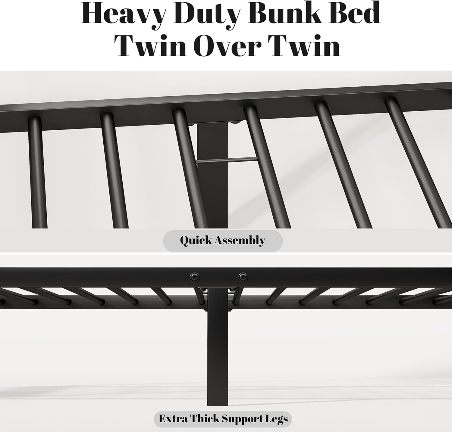 Metal Bunk Bed Twin Over Twin, 500lb Capacity Noise-Free with Safety Guardrails, Space-Saving Frame with Under Bed Storage, Rustic Brown
