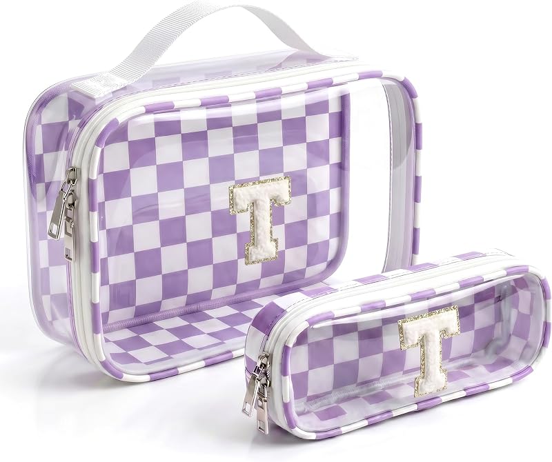 Necessaires LETGO com iniciais, conjunto com 2, roxo e bege