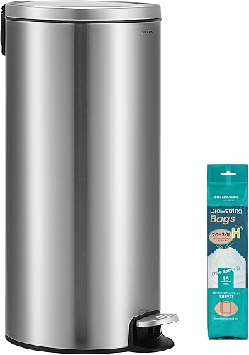 SONGMICS Kitchen Bin, Round Trash Bin with 15 Trash Bags,…
