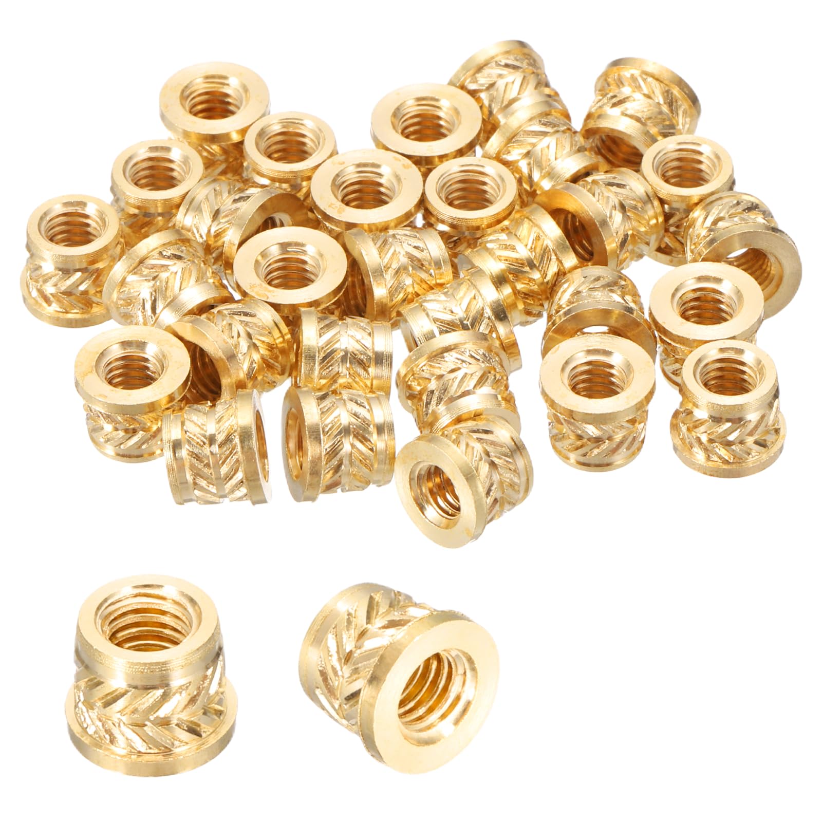 sourcing map 30 Pcs Threaded Inserts, M4 x 5.6mm H x 6.3mm OD Brass Metric Knurled Flange T-Nuts Female Threaded Heat Set Inserts Embedment Nut for Plastic and 3D Printing Components