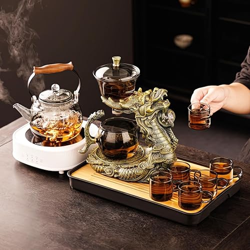 Miniatura 7 de Olla de té magnética de vidrio,Tetera de goteo Lazy Kungfu con infusor,Cubierta giratoria de desviación de agua magnética Tazón Tetera de vidrio