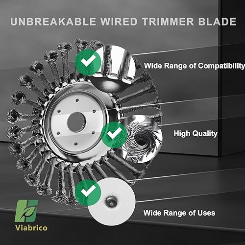 Miniatura 9 de Viabrico Cabezal cortador de cepillo de alambre de 8 pulgadas con kit de ataptor de 4 piezas, para recortadora de césped..