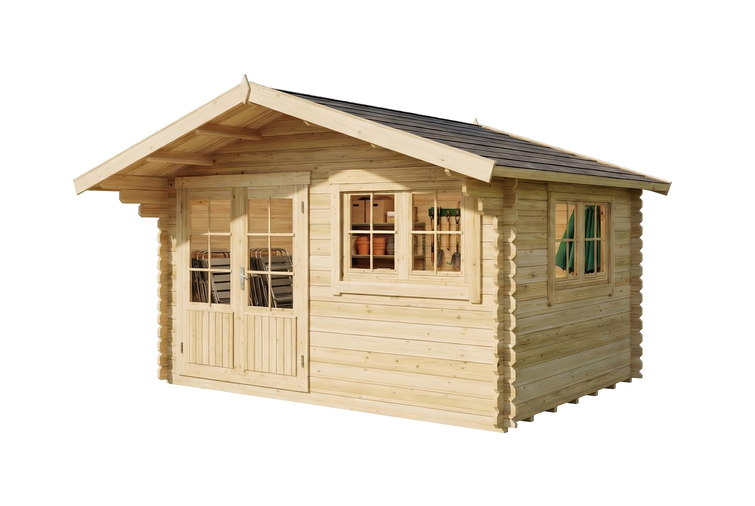 Abri de jardin Gabriel-34 avec sol en bois, abri de jardin 400 x 300 cm, 10,07 m², épaisseur de paroi 34 mm, naturel