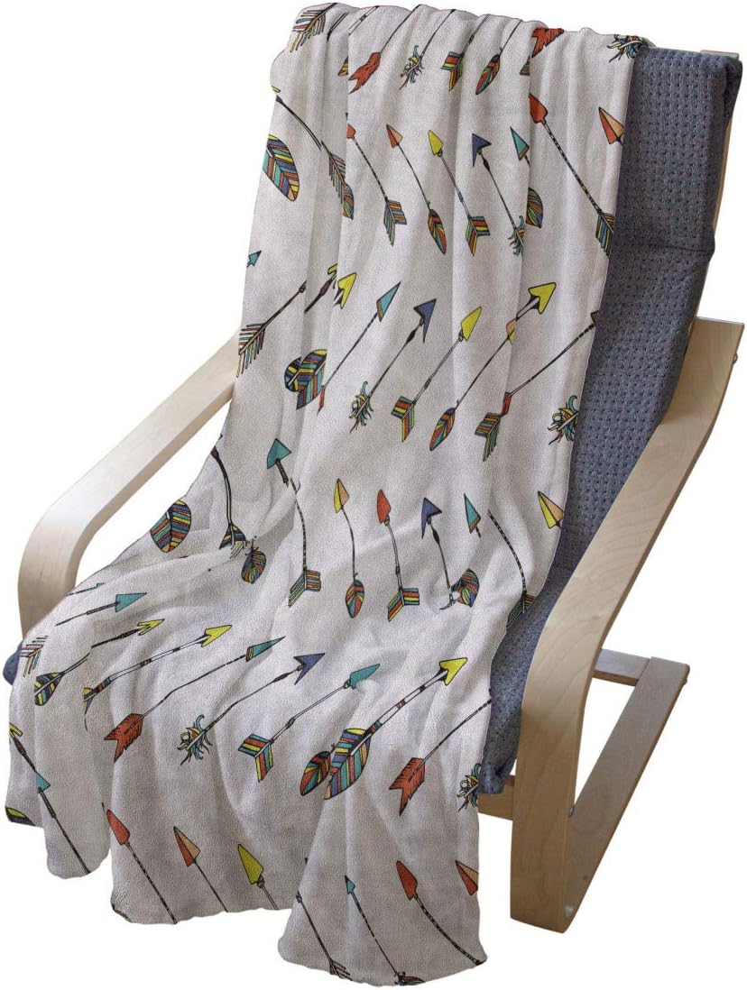 Lunarable Arrows Throw Blanket, Arrows Design Vibrant Color Arrowheads Arrowtails Pattern Aztec Art, Flannel Fleece Accent Piece Soft Couch Cover for Adults, 50" x 70", Orange Yellow Turquoise