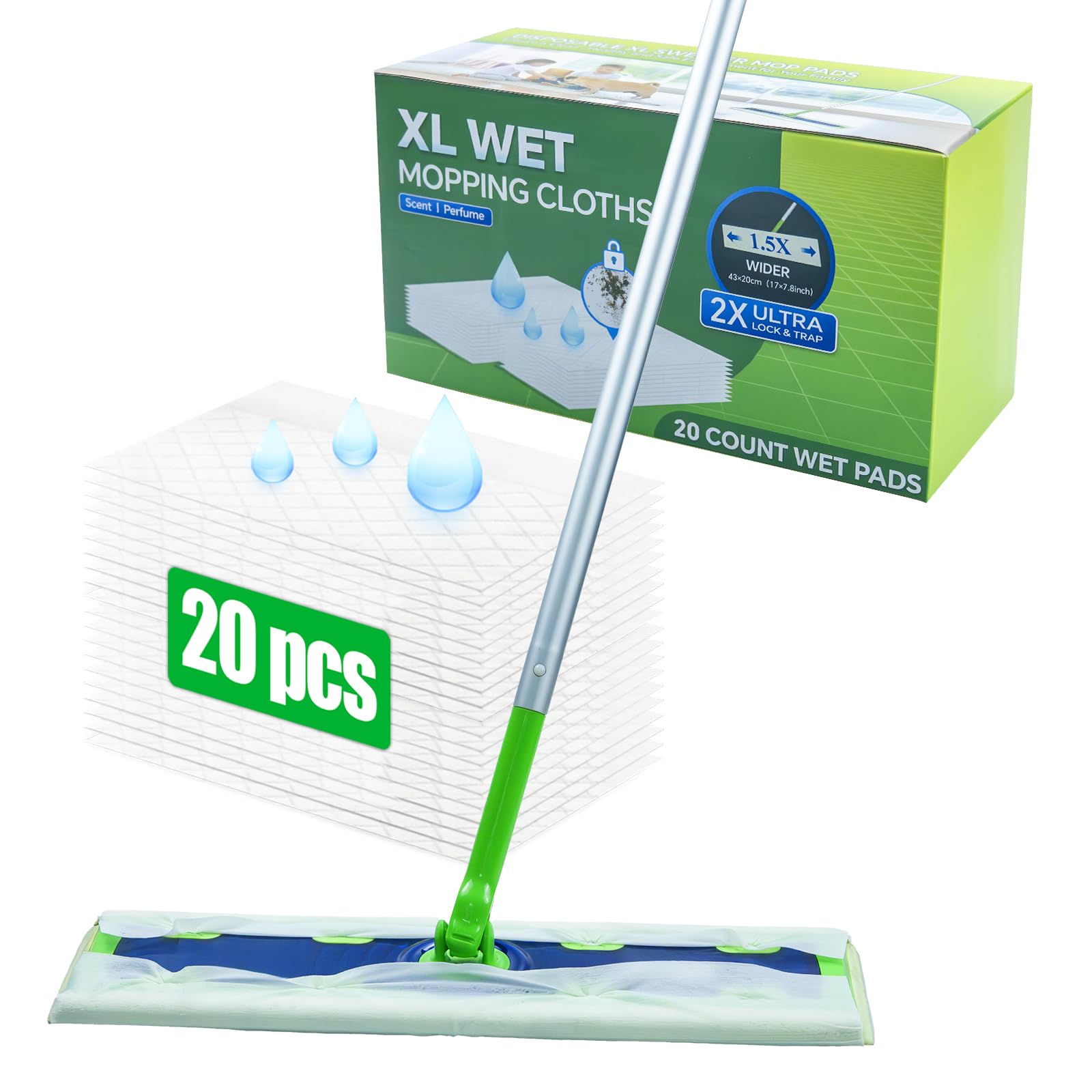 20 Count XL Wet Pads Refills for Swiffer Sweeper XL Mop, Disposable X-Large Wet Mopping Cloths, Extra Large Size Pads Refill for Multi-Surface Floor