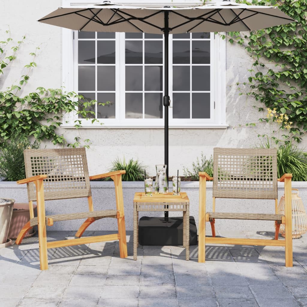 Set 2 Sedie da Giardino Polyrattan Legno Acacia Beige | Sedute da esterno ergonomiche con braccioli in acacia per relax in balcone, terrazzo o giardino.