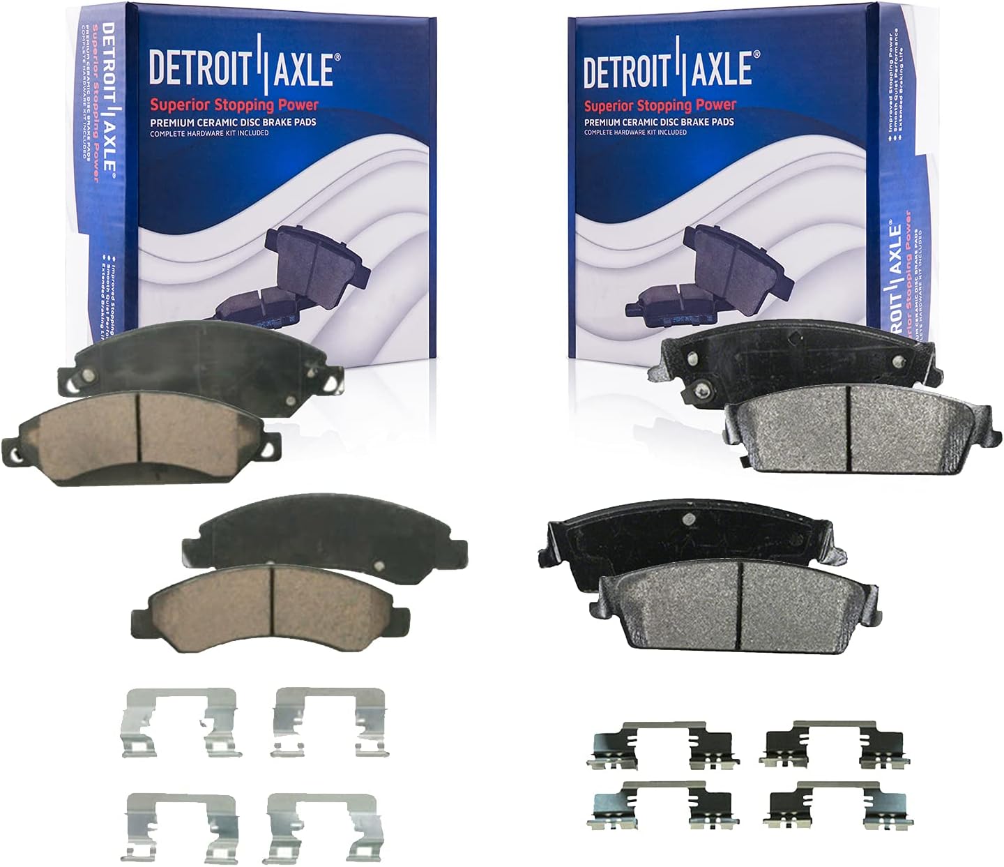 Detroit Axle - Brake Pads for Chevy GMC Silverado Sierra Yukon XL Suburban 1500 Tahoe Avalanche Cadillac Escalade ESV EXT, 4 Front & Rear Ceramic Brake Pads Replacement