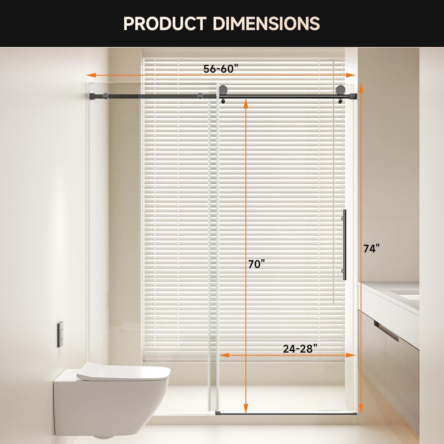 Frameless Shower Door, 56-60" W x 74" H 8mm Single Sliding Shower Door with 5/16" Clear Tempered Glass, Bathroom Glass Door for Walk-in Shower, Black