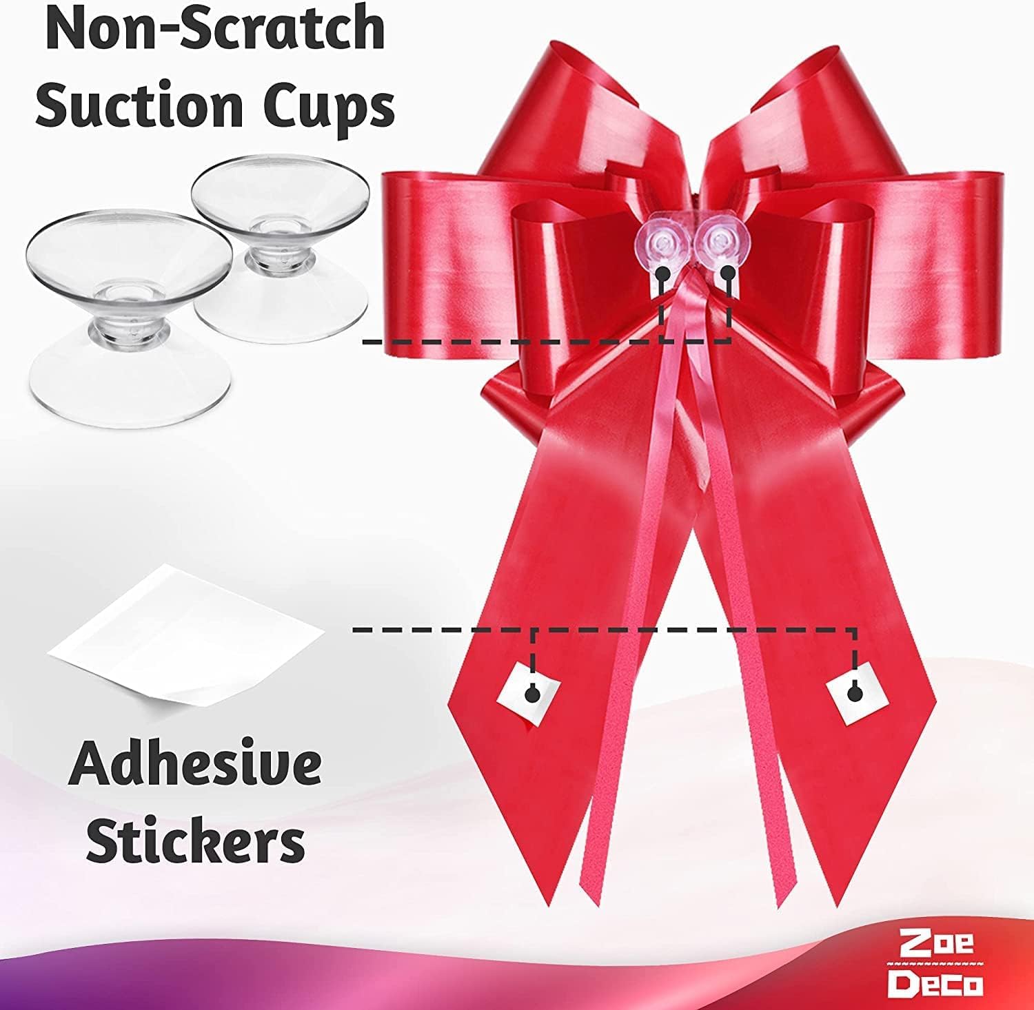 Zoe Deco Große Autoschleife (Rot, 76.2 cm, 6 Pack), Geschenkschleifen, Riesenschleife für Auto, Geburtstagsschleife, riesige Autoschleife, Autoschleifen, große rote Schleife, Schleifen für Geschenke