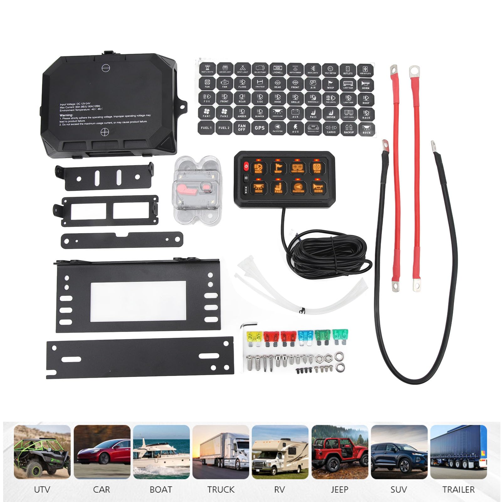 Pannello Interruttori a 8 Gruppi di relè di Controllo Elettronico del Circuito di Controllo della Luce RGB con Pulsante Rosso per Camion, ATV, UTV, SUV