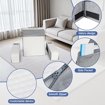 Reading Pillow for Bed Adult, Back Support Cushion with Pockets, Back Cuddle Cushion Detachable Arms & Neck Roll, Removable Back Support Chair Pillowfor Sofa Bed Floor Office