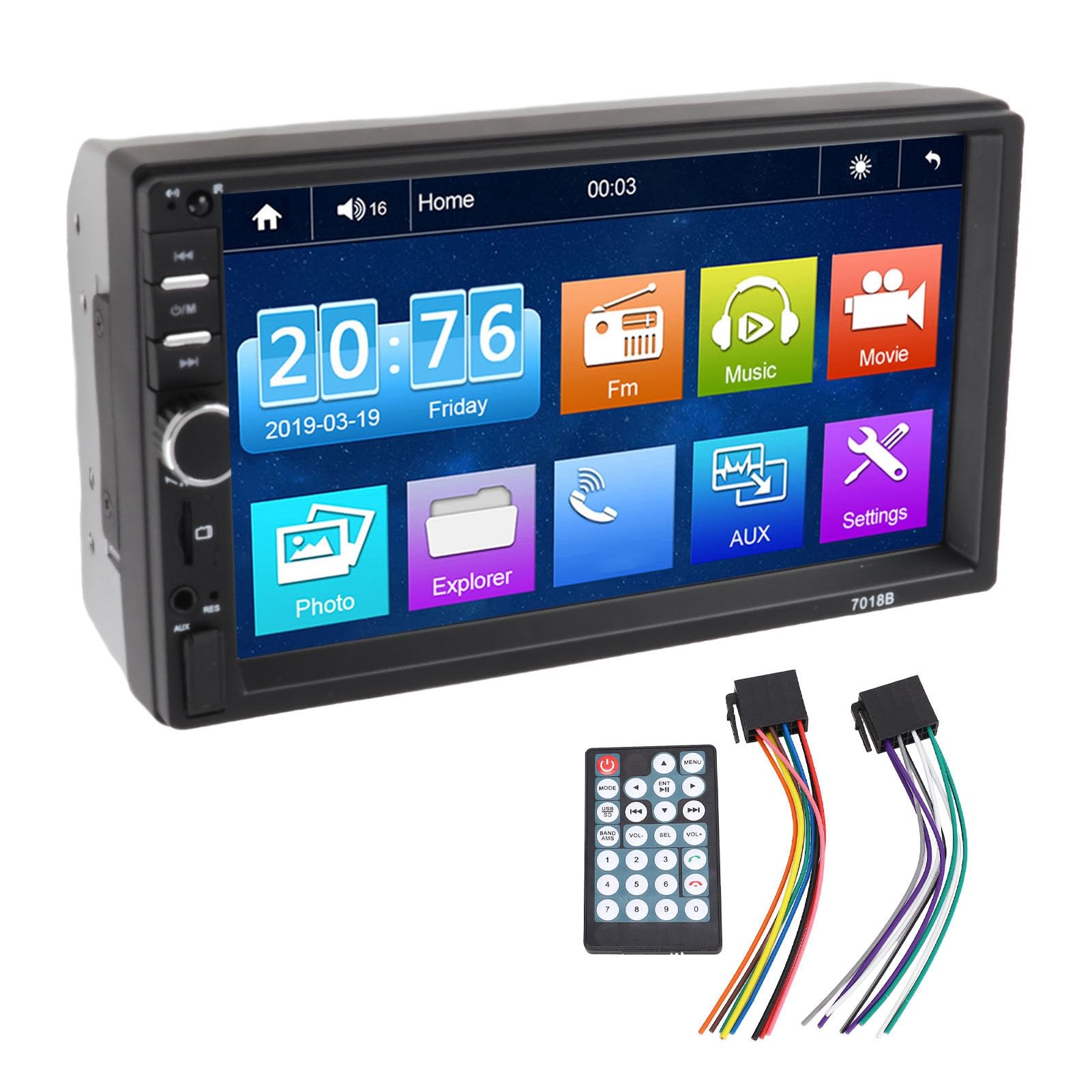 7-Zoll-Touchscreen-Head-Unit-Multimedia-Receiver mit kabellosem Carplay und Android Auto, DC 12 V Auto-MP5-Player, Bluetooth-Freisprechfunktion, FM-Transmitter, 1024 x 600 (Typ C)