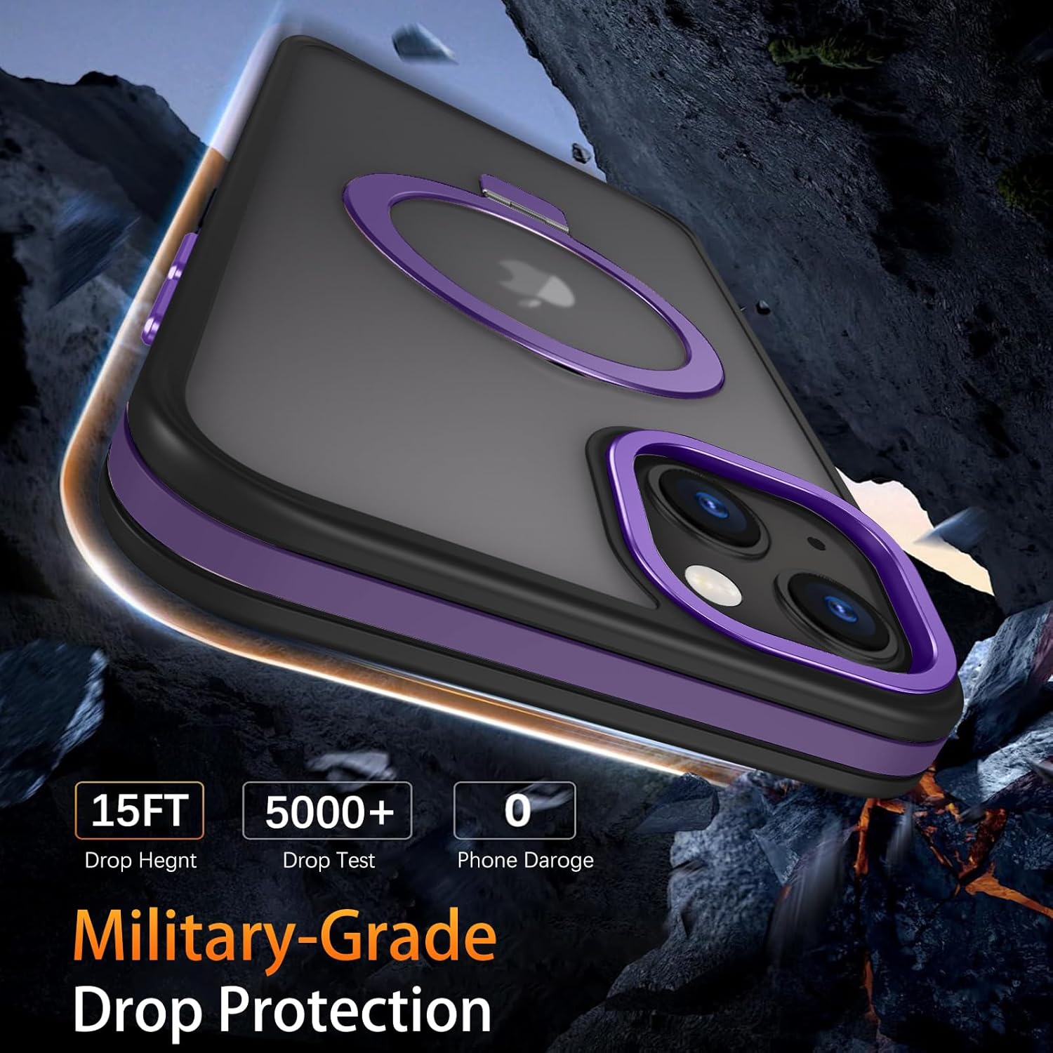 DUEDUE for iPhone 14 Case Magnetic, Phone Case for iPhone 13 with Stand[Compatible with Magsafe], Translucent Matte Back Cover Slim Shockproof Phone Case for iPhone 13/14 6.1", Purple/Black - Image 8