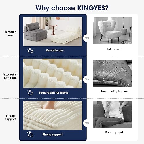 Miniatura 8 de KINGYES Sofá cama plegable, silla convertible de pana con almohada, futón individual plegable, sofá de suelo, sala de estar, color beige