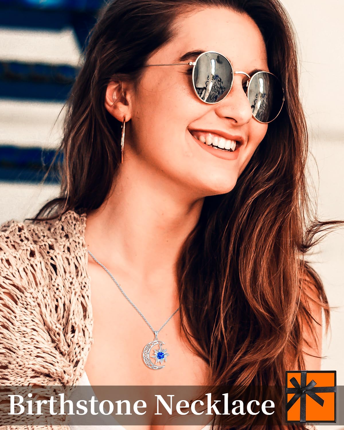 BDL Sun and Moon Couple Necklace - Birthstone Necklaces Symbol of Harmony in 925 Sterling Silver,Unique Gift for Her or Him - Eternal Love Connection: Sept. Sun Moon