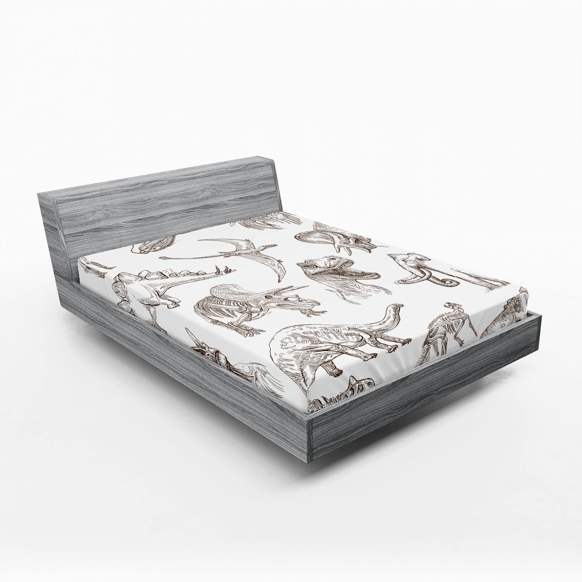 ABAKUHAUS Lenzuolo Con Angoli Dinosauro Diplodocus - 90x190 Cm Grigio