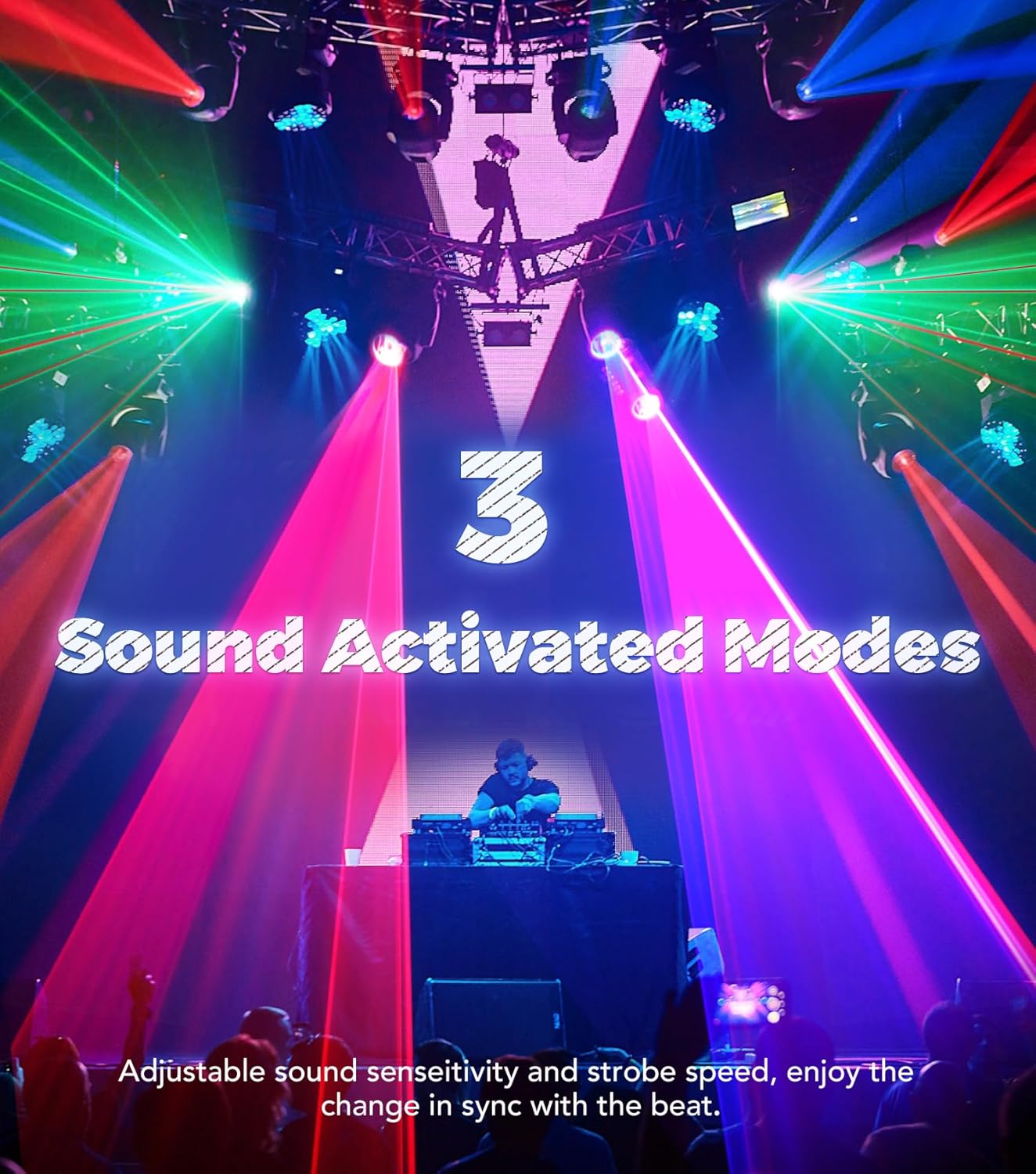 KeoBin DJ Laser Lights for Party, Professional 5 in 1 RGBUV Laser Light Show Projector Support DMX512, Sound Activated with Remote Control for Indoor Parties Disco Club KTV Bar Stage DJ Lighting