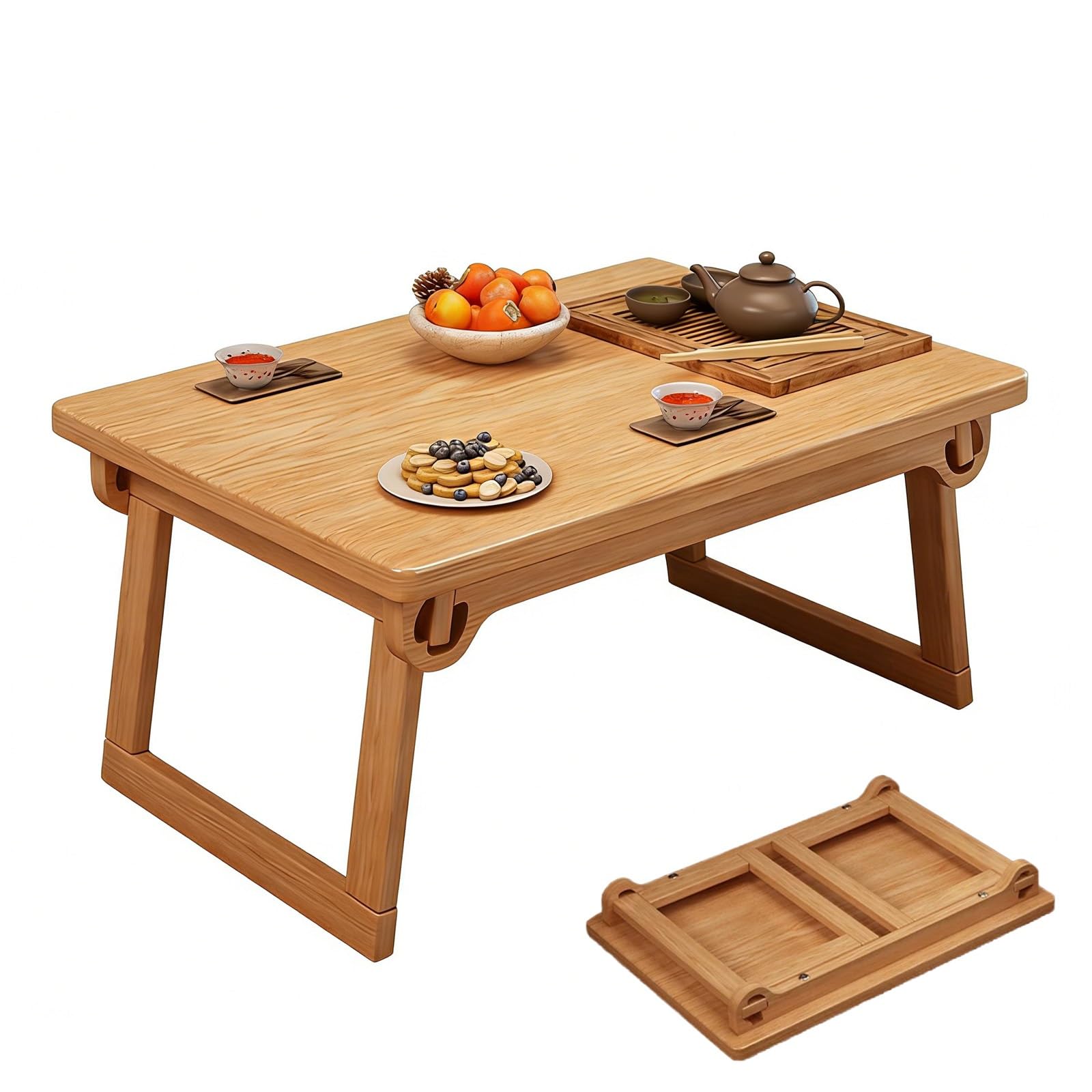 Table Basse de Sol Japonaise Pliable Gain de Place Pin Pieds en U Salon Tatami