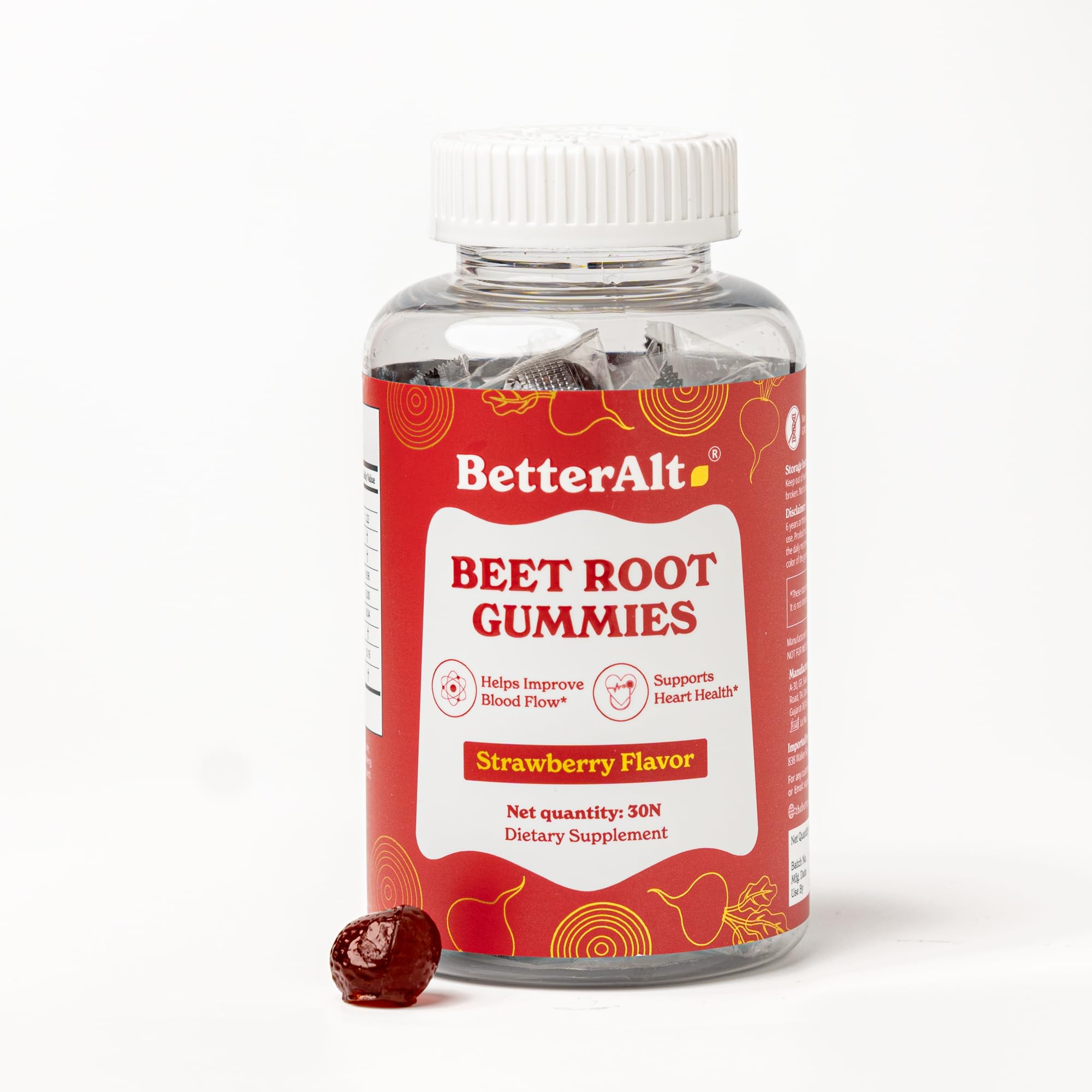 Better Alt Pure Beet Root Gummies | Helps Boost Energy, No Added Sugar | Lab-Tested | Strawberry Flavor |30 Gummies