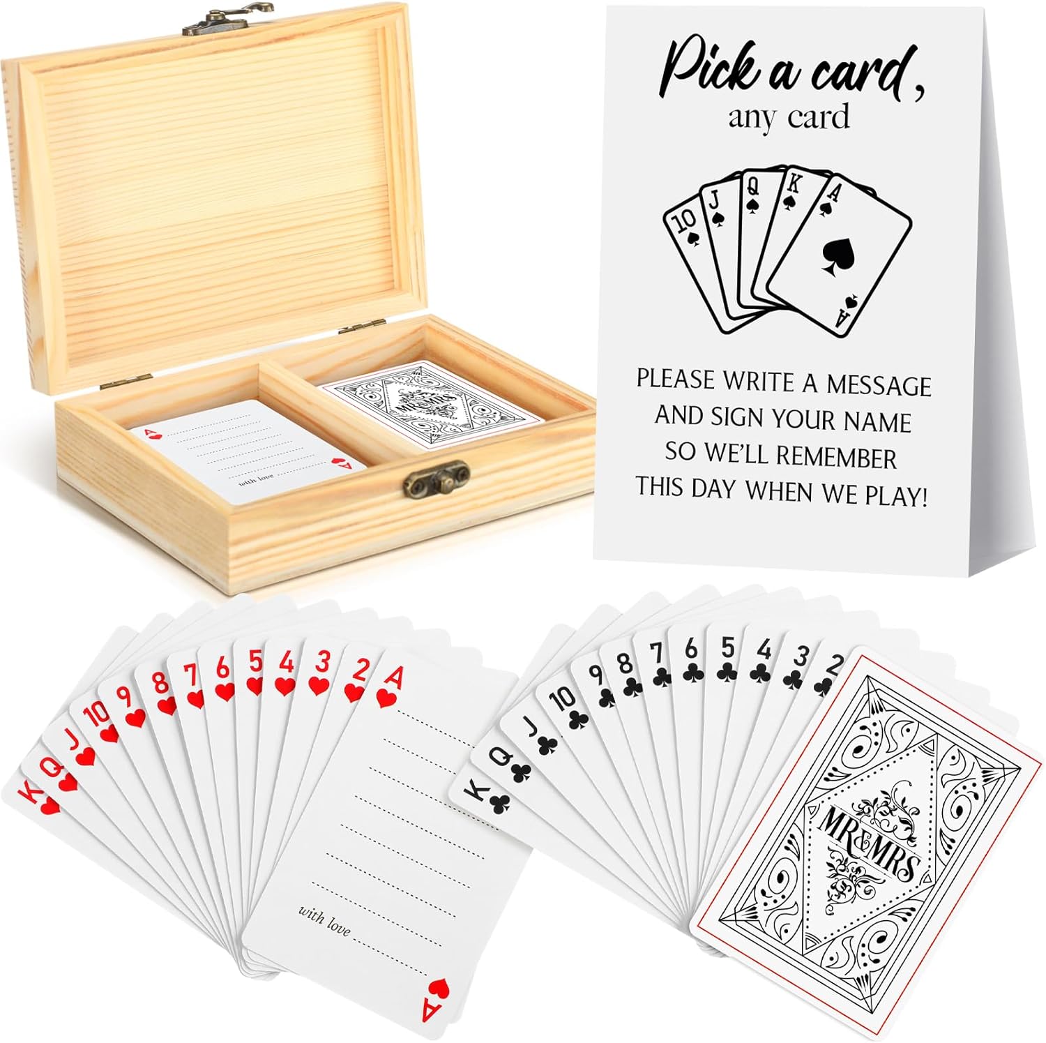 AceOrbit 57 Pack Wedding Guest Book Playing Cards Set with Storage Box Signing Book Guest Card Deck Wedding Guestbook Alternative for Young Couple Vegas Weddings Bridal Shower Party Games(Classic)