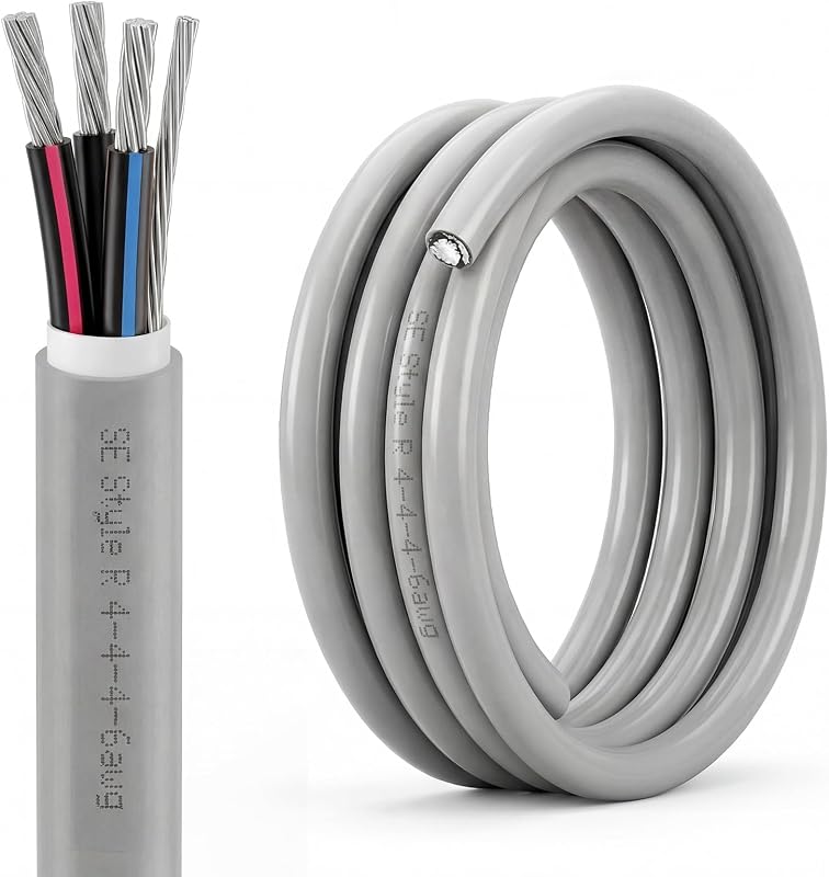 25Ft 4-4-4-6 SER Aluminum Service Entrance Cable 600V - UL Listed Electrical Wire for Above Ground Sub Panel Feeder, 4 AWG 3 Conductor with 6 AWG Neutral - Residential/Commercial Panel
