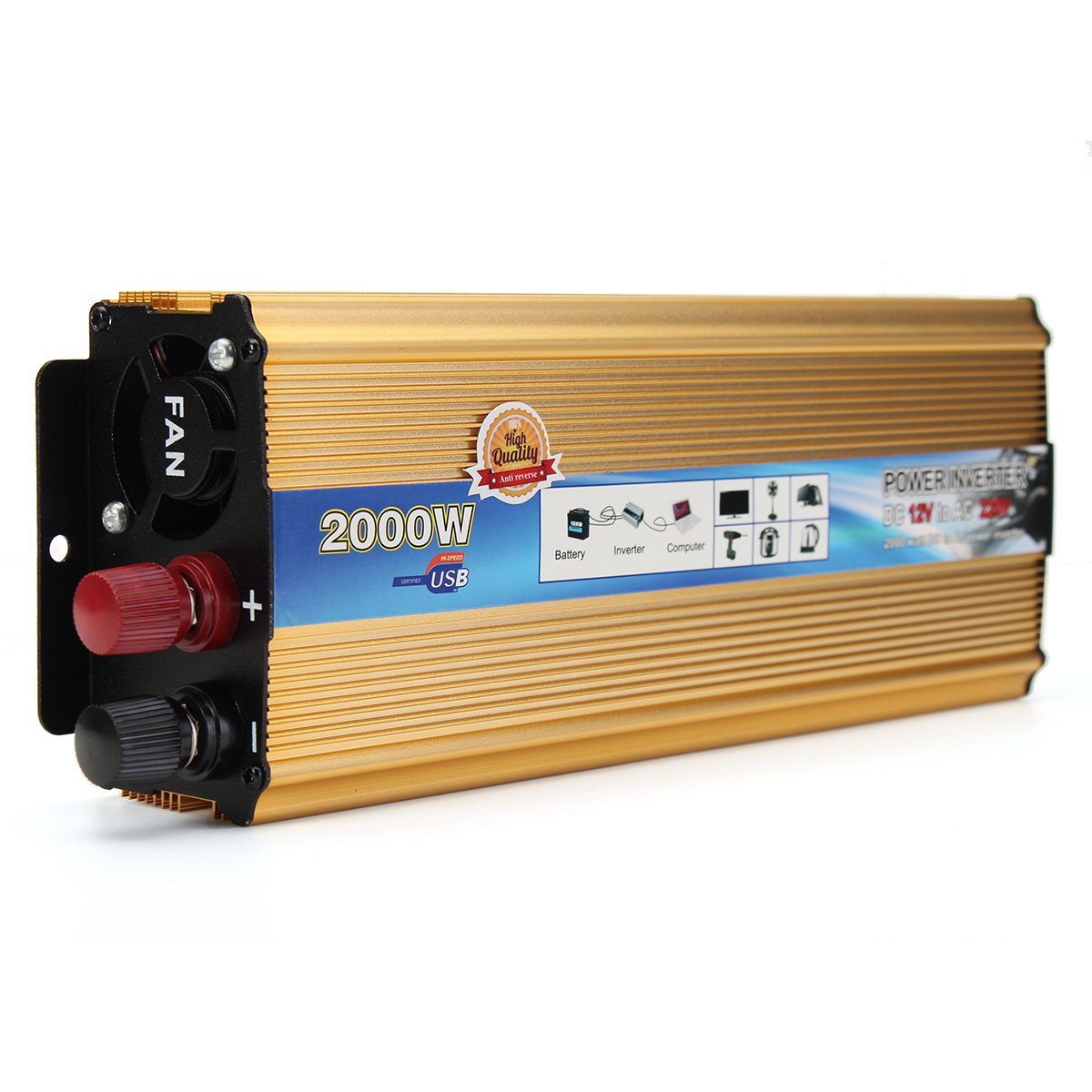 2000W Power Inverter DC 12V A AC 220V Convertidor De Coche Adaptador USB Cargador Fuente