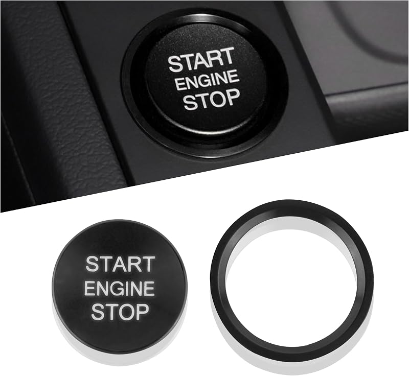 Capa para botão de partida Audi carleef em alumínio preto com anel metálico – Kit com 2 peças