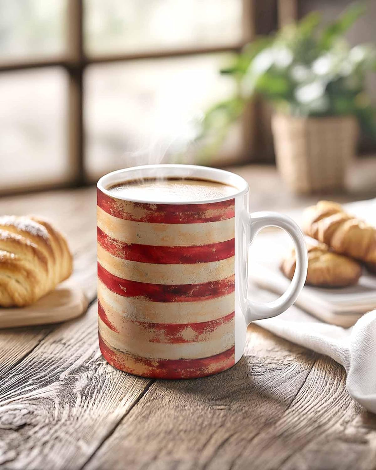 BEMIGO Ceramic Coffee Mug Farmhouse USA American Flag Ceramic Mug White Cup, Independence Day Insulated Coffee Cup with Handle with Pattern Perfect for Tea and Hot Beverages, 12oz