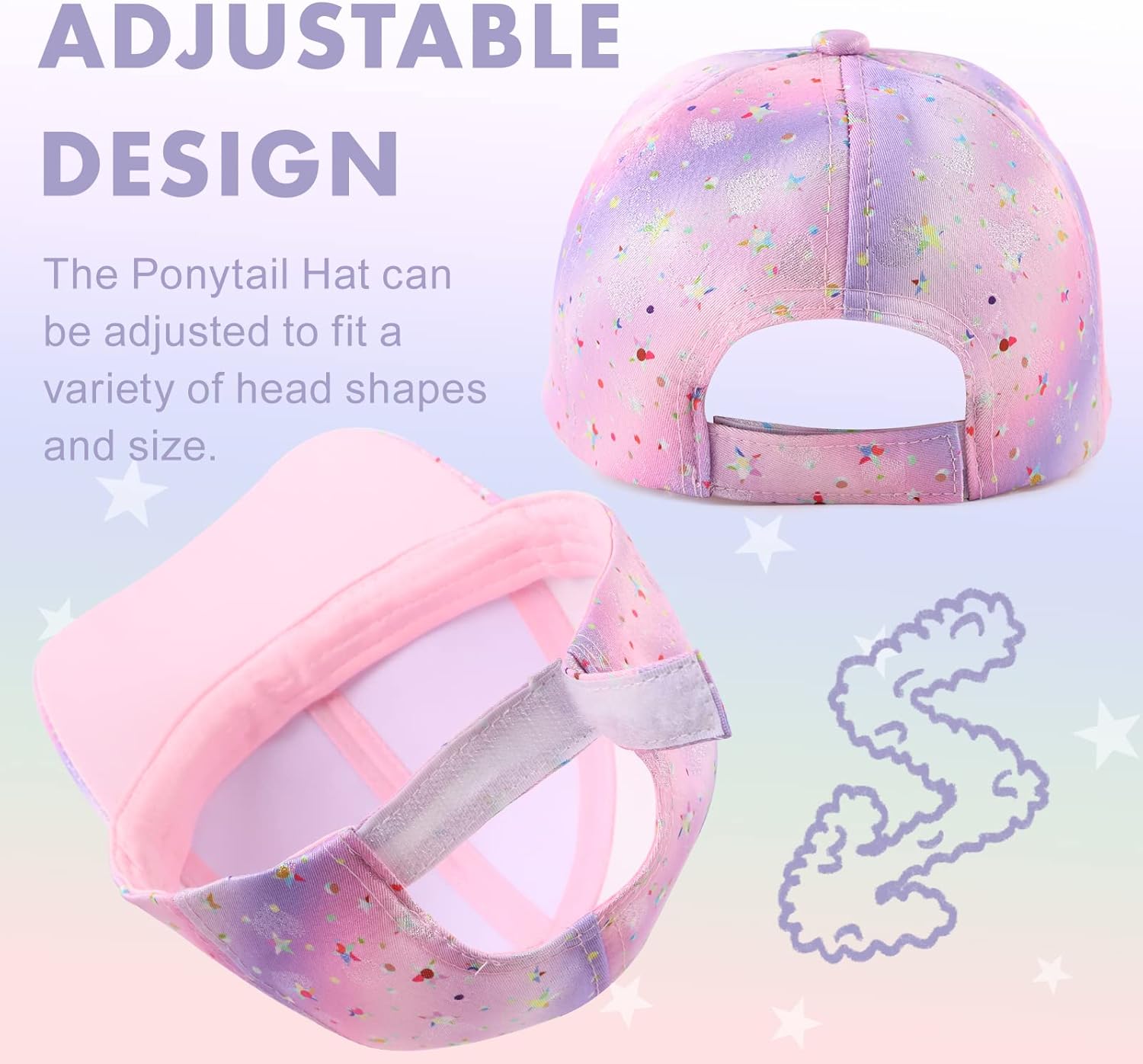 Girls Baseball Cap Kids Cute Sun Hat Adjustable Trucker Hats Toddler Rainbow Floral Ponytail Caps Spring Summer - Image 5