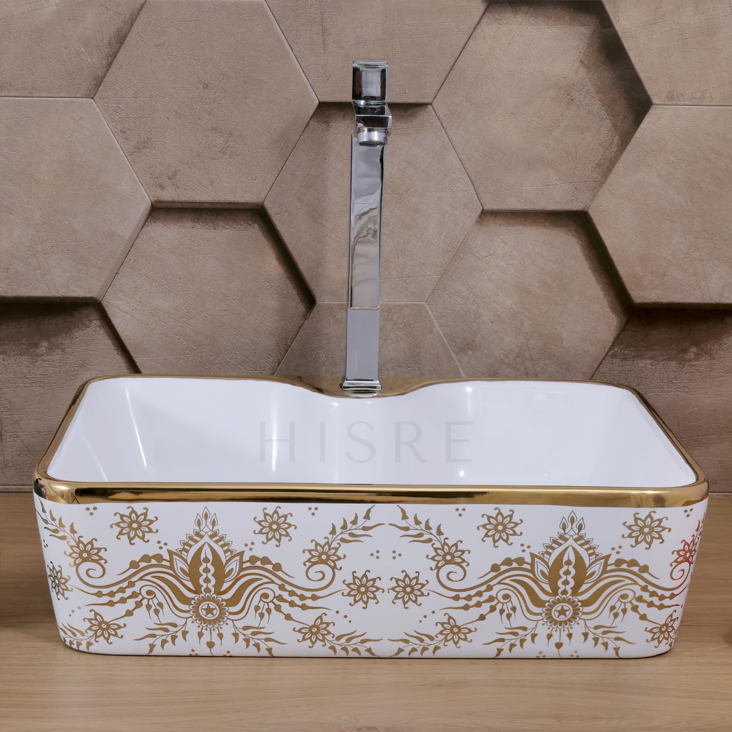 HISRE Table Top Wash Basin For Bathroom | Over Counter Top Wash Basin For Living Room | Washbasin Countertop | Tabletop Ceramic Bathroom Kitchen Sink (20 x 13 x 5.5 Inch) (SKTHI3803), photo 3 of 5