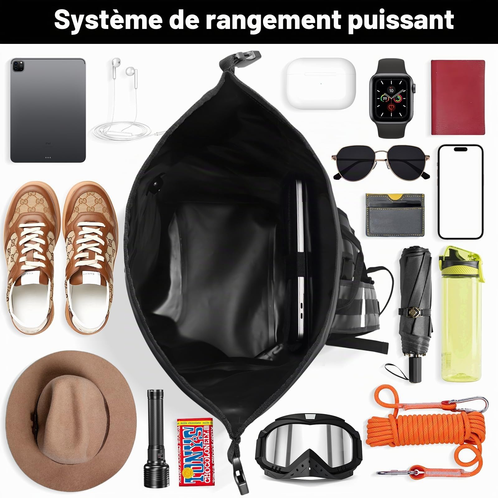 Sac à Dos Étanche 30L- Sac étanche avec Compartiment pour tablette & Étui étanche pour téléphone IPX8, pour Camping, Kayak, Pêche, Rafting, Canoë, et Natation