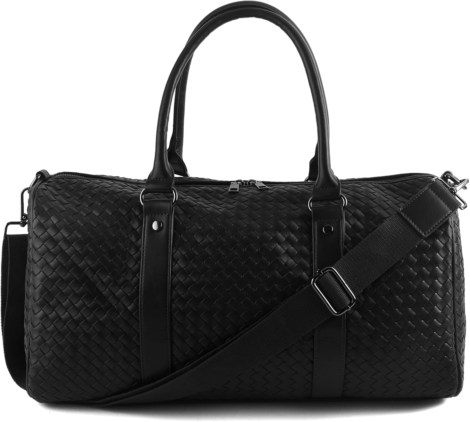 Weekender Bags for Women Designer Duffle Bag for Men, Woven Leather Carry On Travel Bag with Wet Compartment Large Capacity Water-resistant Gym Tote (Black)