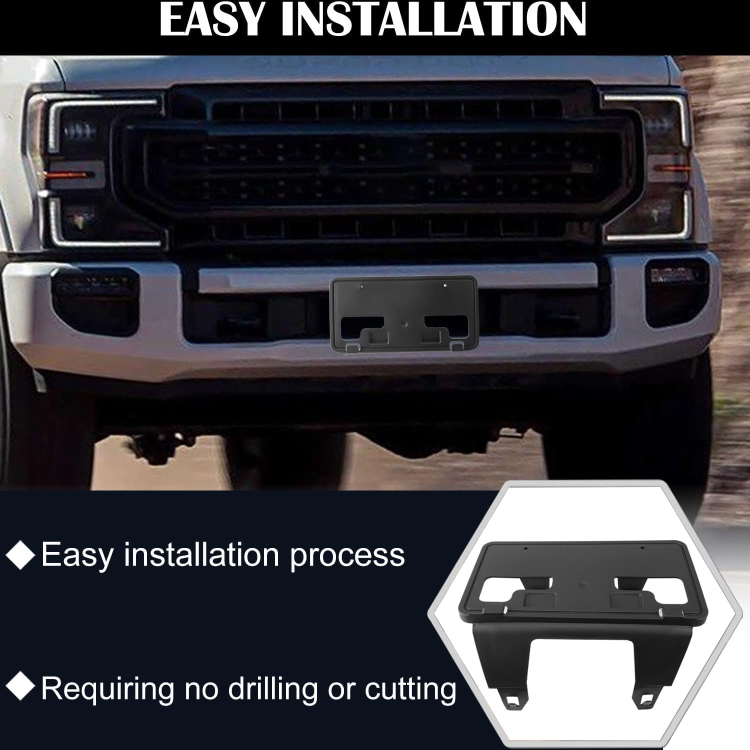 License Plate Frame Compatible with F250 F350 F450 Super Duty 2023 2024 2025 2026 Front Bumper License Plate Bracket Holder Replace FO1068203 PC3Z-17A385-AA PC3Z17A385AA