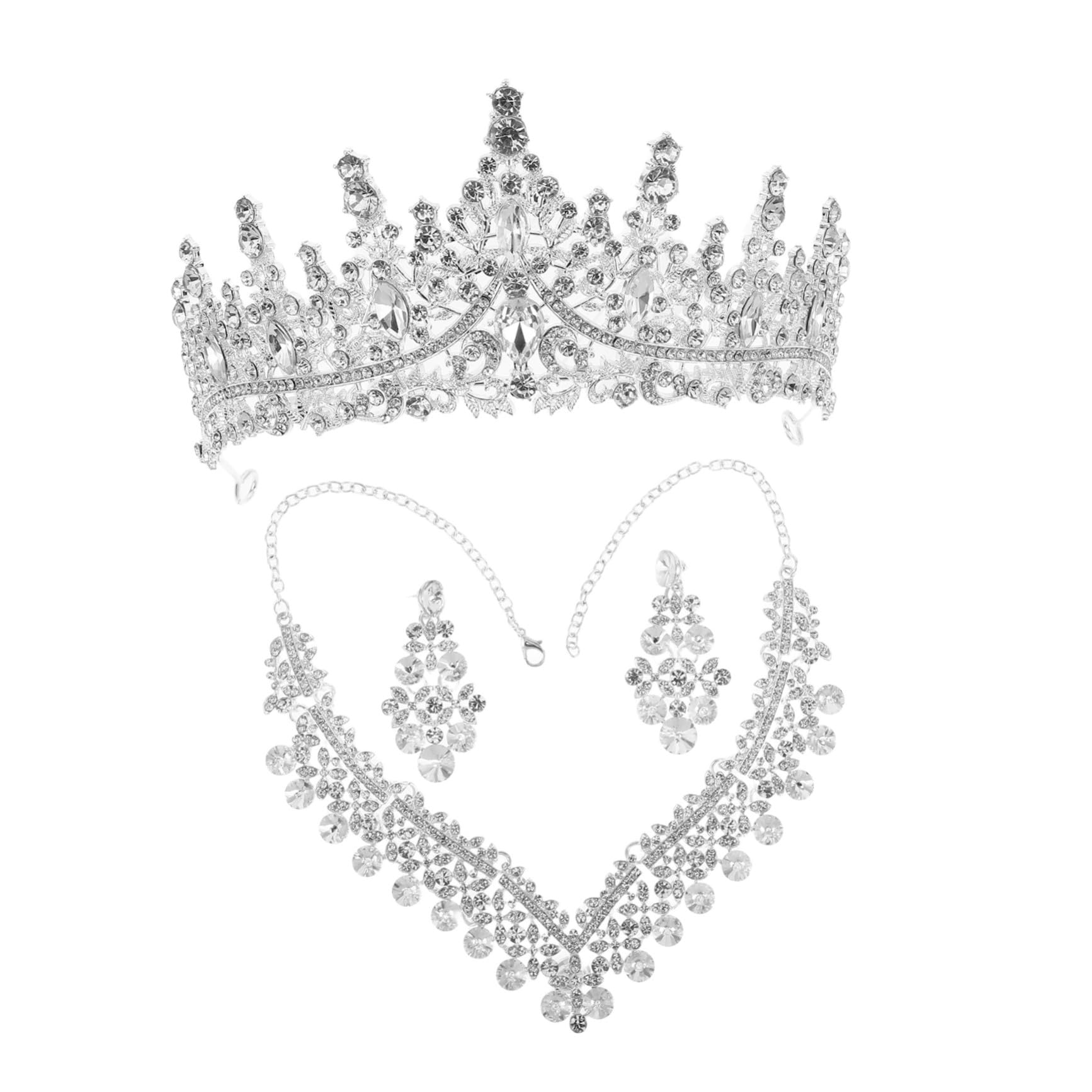 Conjunto de joyas de novia con diadema, collar y pendientes para bodas 8