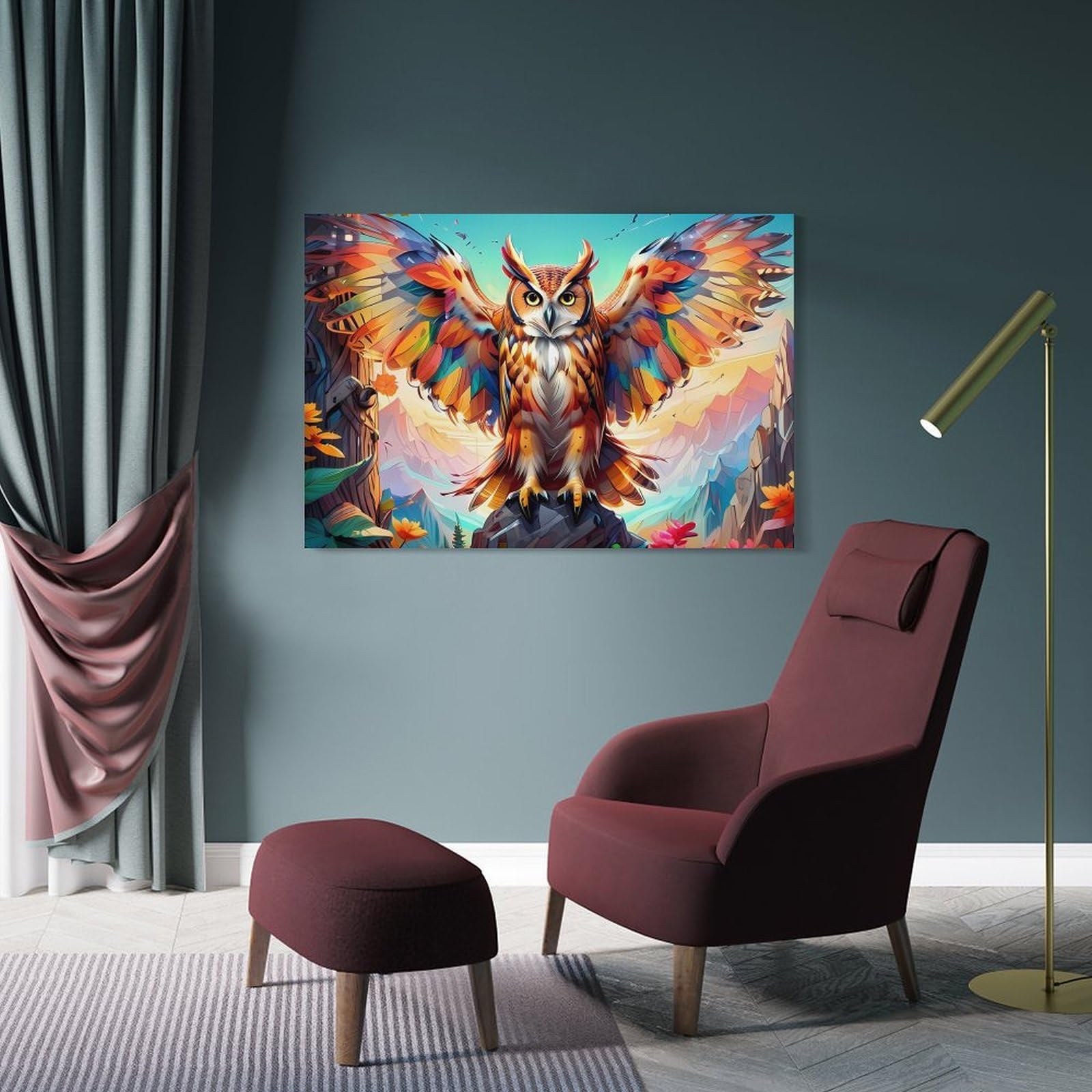Junmoney Owl Poster, Picture, Metal Print, Paint by Mitsugoshi Canvas Wall Decor, 24x36inch(60x90cm), for Home Lounge, Bedroom Or Reading Nook, Modern Wall Decor for Cosy Interiors