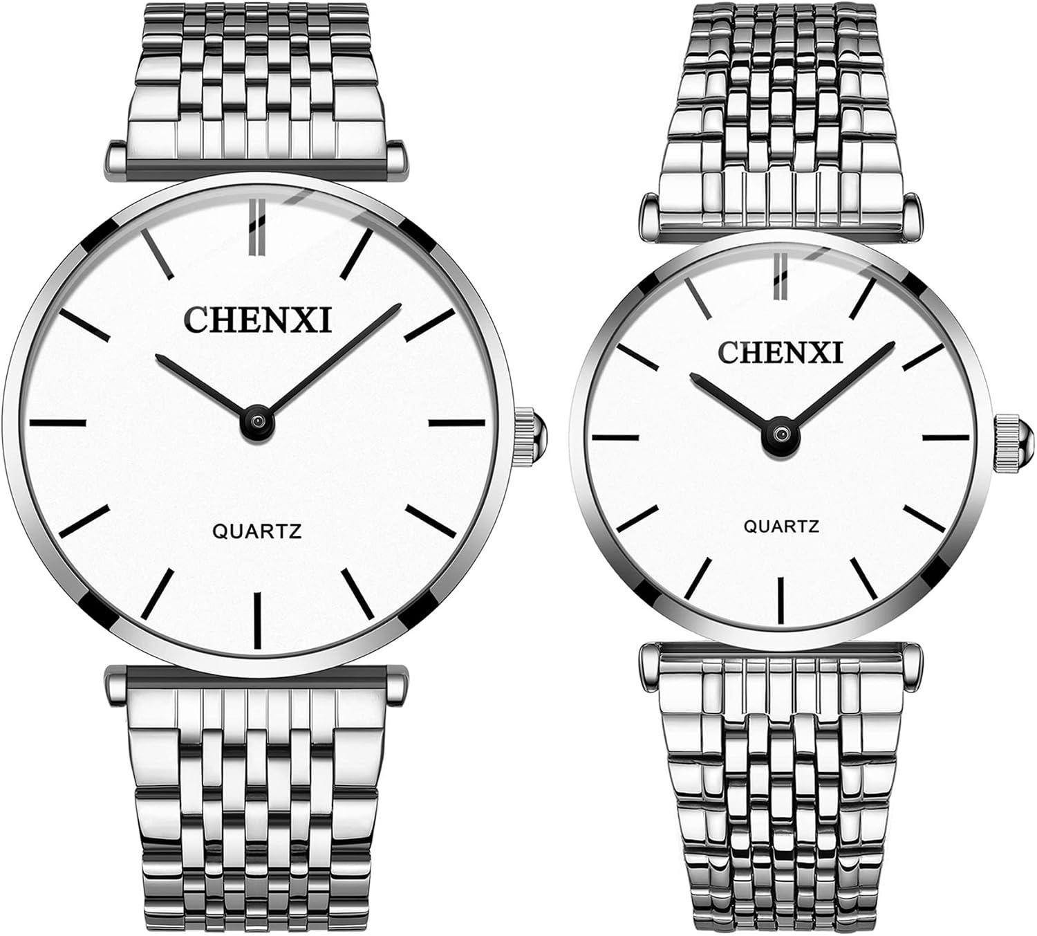 JewelryWe Couple Watches Quartz Analogue Partner Friendship Wrist Watch Classic Simple Ultra Thin Watch with Stainless Steel Bracelet Valentine's Day Couple Gift for Men Women Silver