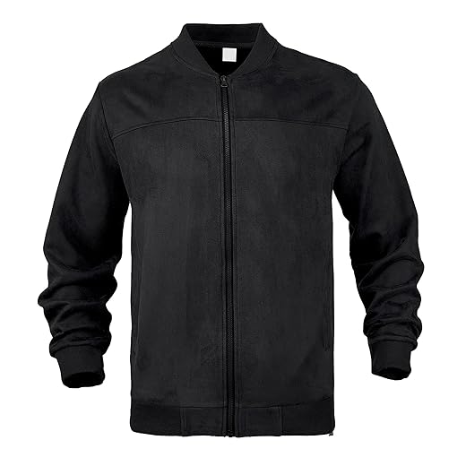 Letuwj Jaqueta bomber masculina de camurça, casual, retrô, com zíper, leve, vintage, outono com bolsos