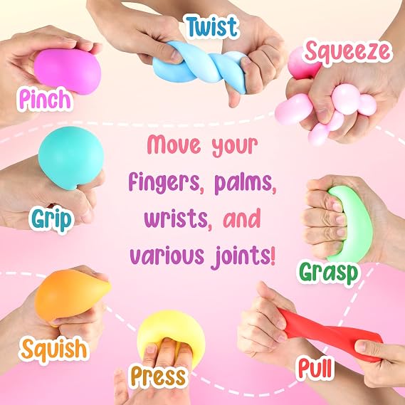 Slow Rising Stress Balls 8 Pack, Dough Fidget Toys for Stress Relief, Pull Stretch Squishy Toys for Kids Adults, Classroom Prize Box, Autism Sensory Toys, Birthday Party Favors & Gifts Ideas