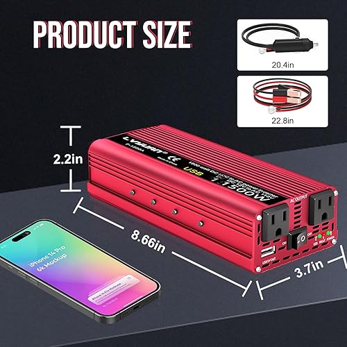 Vista 12 de Inversor de corriente del vehículo del coche 800W/2000W (pico) DC-AC 12V-110V convertidor fuente de alimentación