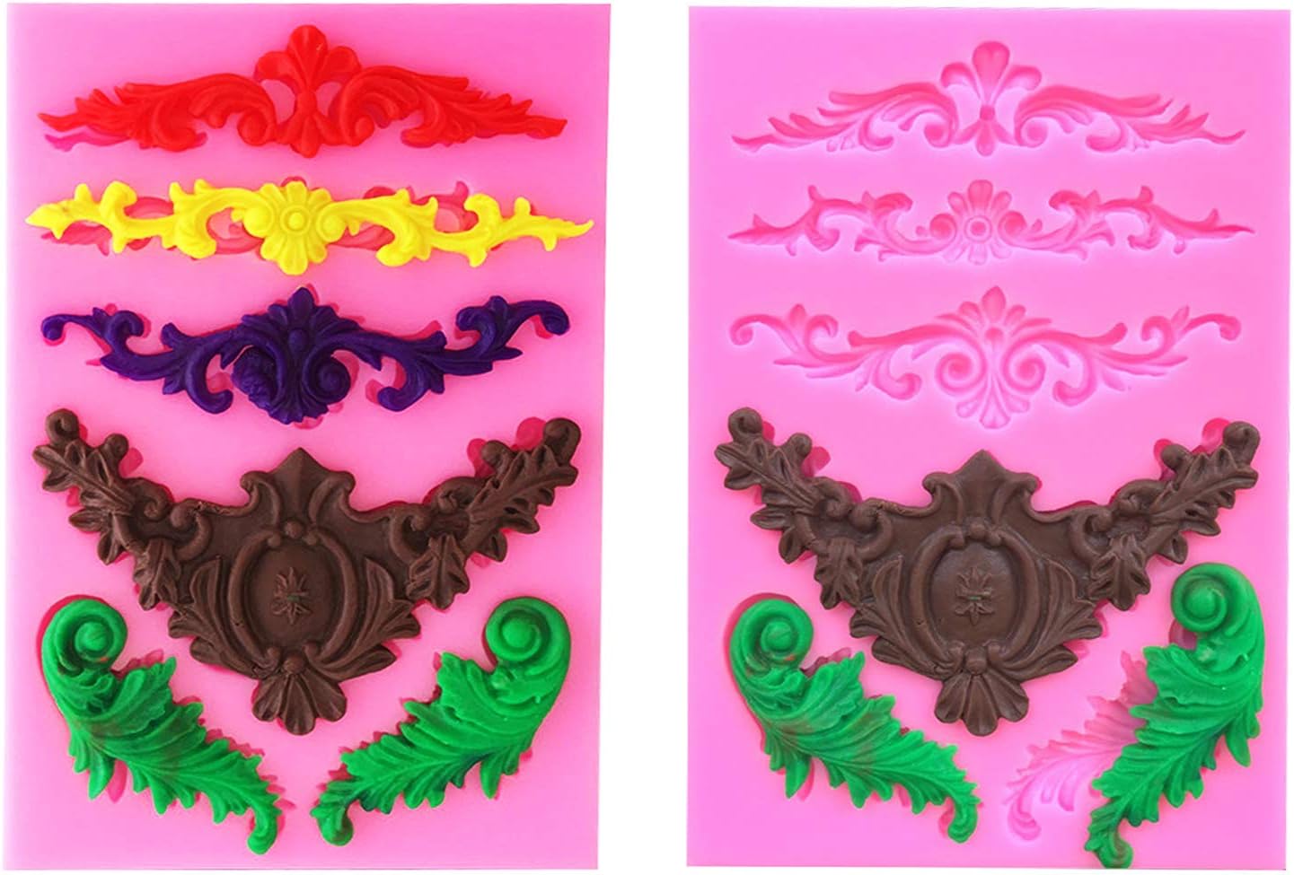 Rainmae Baroque Style Curlicues Scroll Lace Fondant Silicone Mold for Filigree Mold 3D Sculpted Flower Cake Border Decoration - Image 4