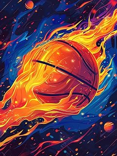 Yomiie 5D Diamond Art Kits for Adults, Basketball Fire Diamond Painting Art Sky DIY Full Round Drill Kits, Embroidery Rhinestone Diamond Crystal Craft Canvas Home Wall Decor 12x16 inch