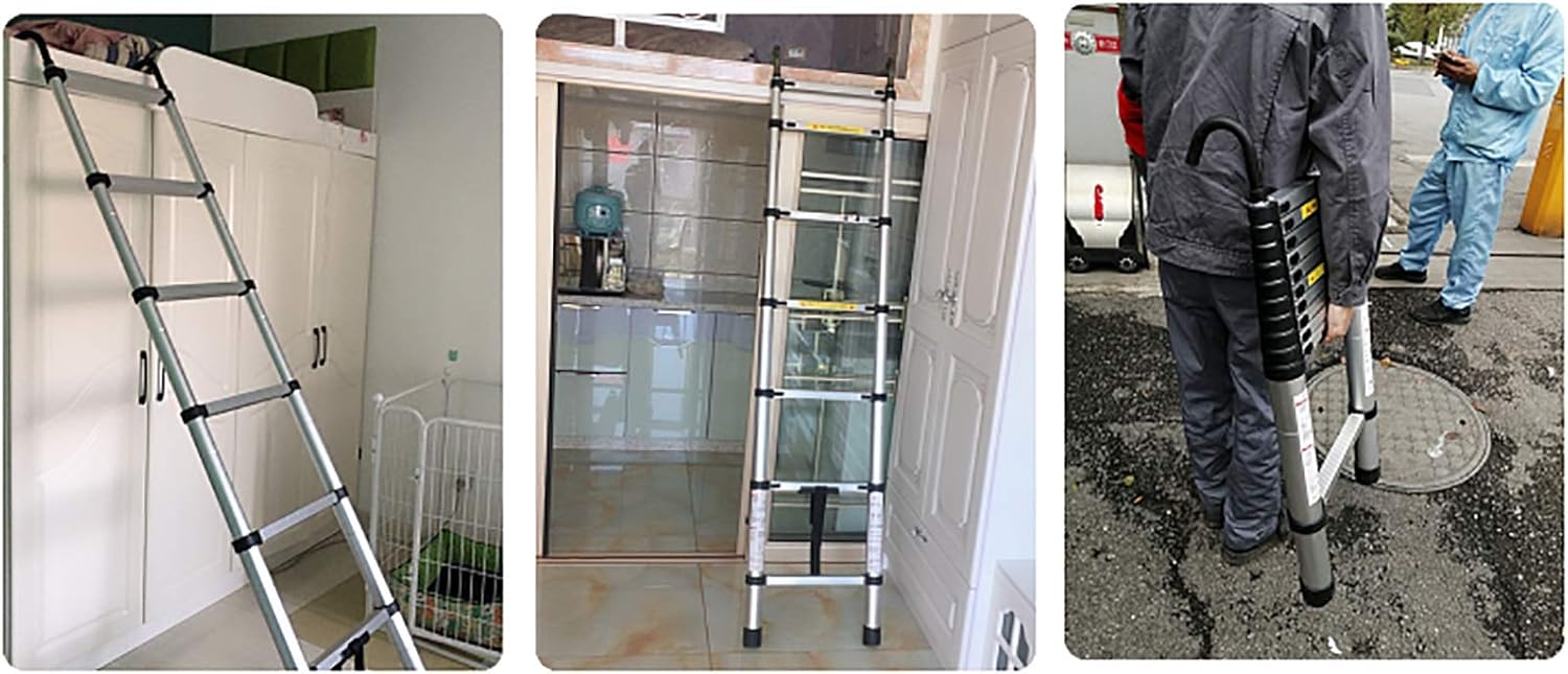 OKUOKA Ladders,Telesladder Extension Ladder with Hooks, Portable Multi-Purpose Engineelevel Telesladder, Load 330Lbs/3.8M