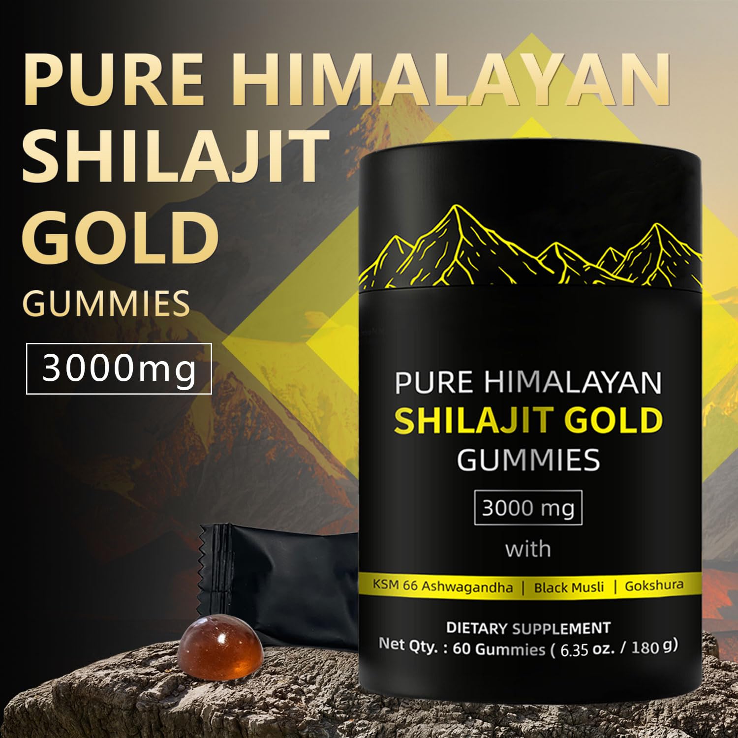 Shilajit Gold Gummies für den Menschen, Gold Seal Pure Shilajit angereichert mit Acid Fulvic, essentiellen Mineralien und 85+ Spurenelementen zur Steigerung der Energie und Immunität (gummies)