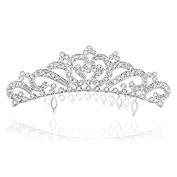 SAMKY Ribbon Arches Rhinestone Crystal Pearl Flower Tiara Hair Comb T939