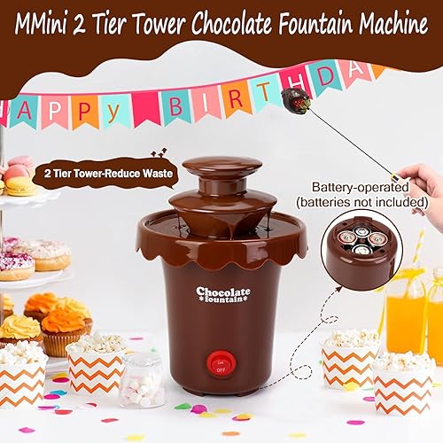 Vista 2 de Yummy Sam Mini máquina de fuente de chocolate de 6 onzas, fuente eléctrica de queso de plástico de torre de 2 niveles, sin BPA, máquina de fusión