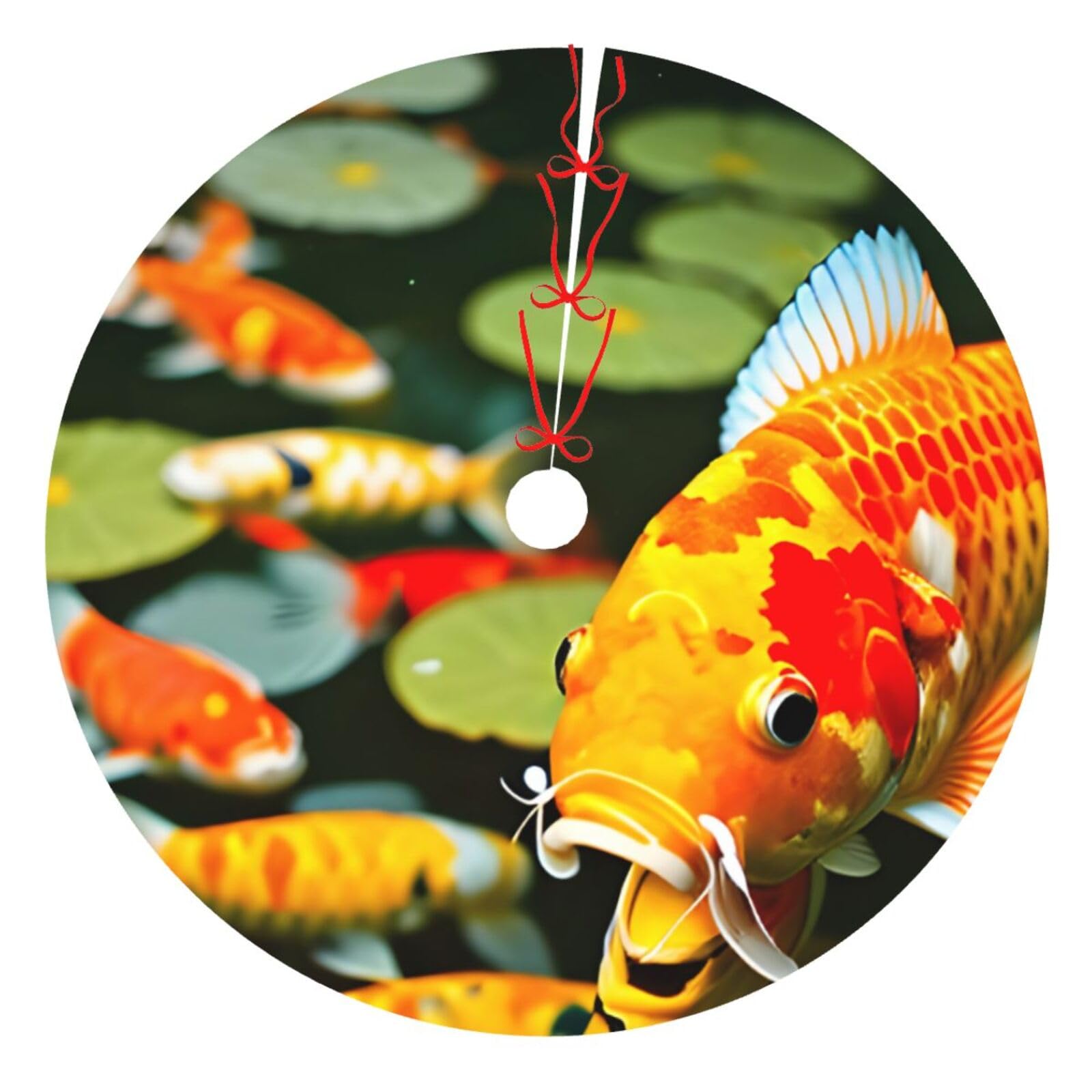 Jupe de sapin de Noël poisson koi pour décoration de fête jardin et salon