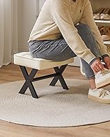 Vista 5 de IBUYKE Small 12" H Footrest Stool, Square PU Foot Stool with Metal X-Leg, Multi-Use as Small Side Table, Step Stool for Living Room, Bedroom