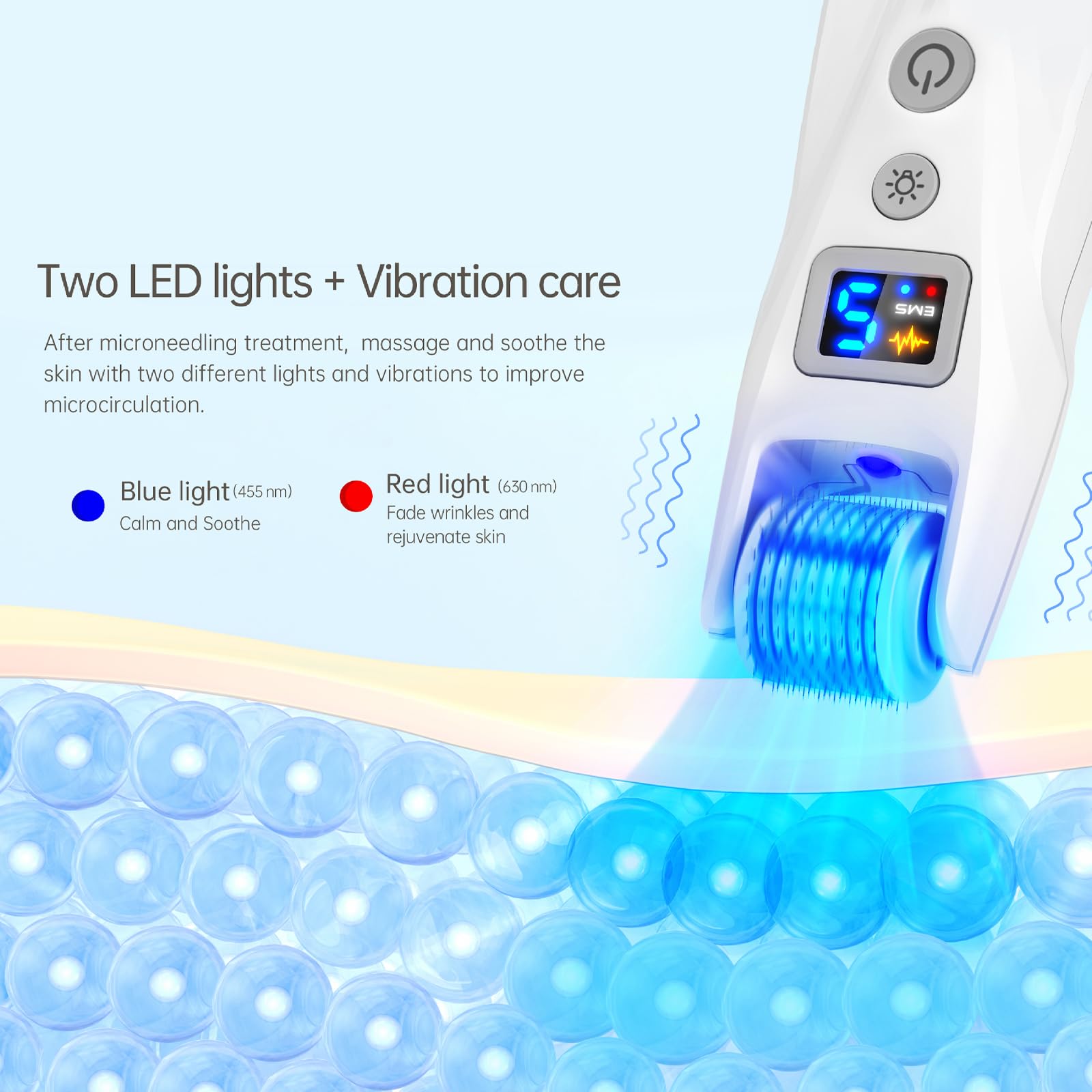 G5 Microneedling Roller Pen — Elektrisches Microneedling Set, 5 EMS Stufen & Rot Blau LED Vibration, geeignet für Gesicht, Körper, Haare & Bart – 2 Patronen