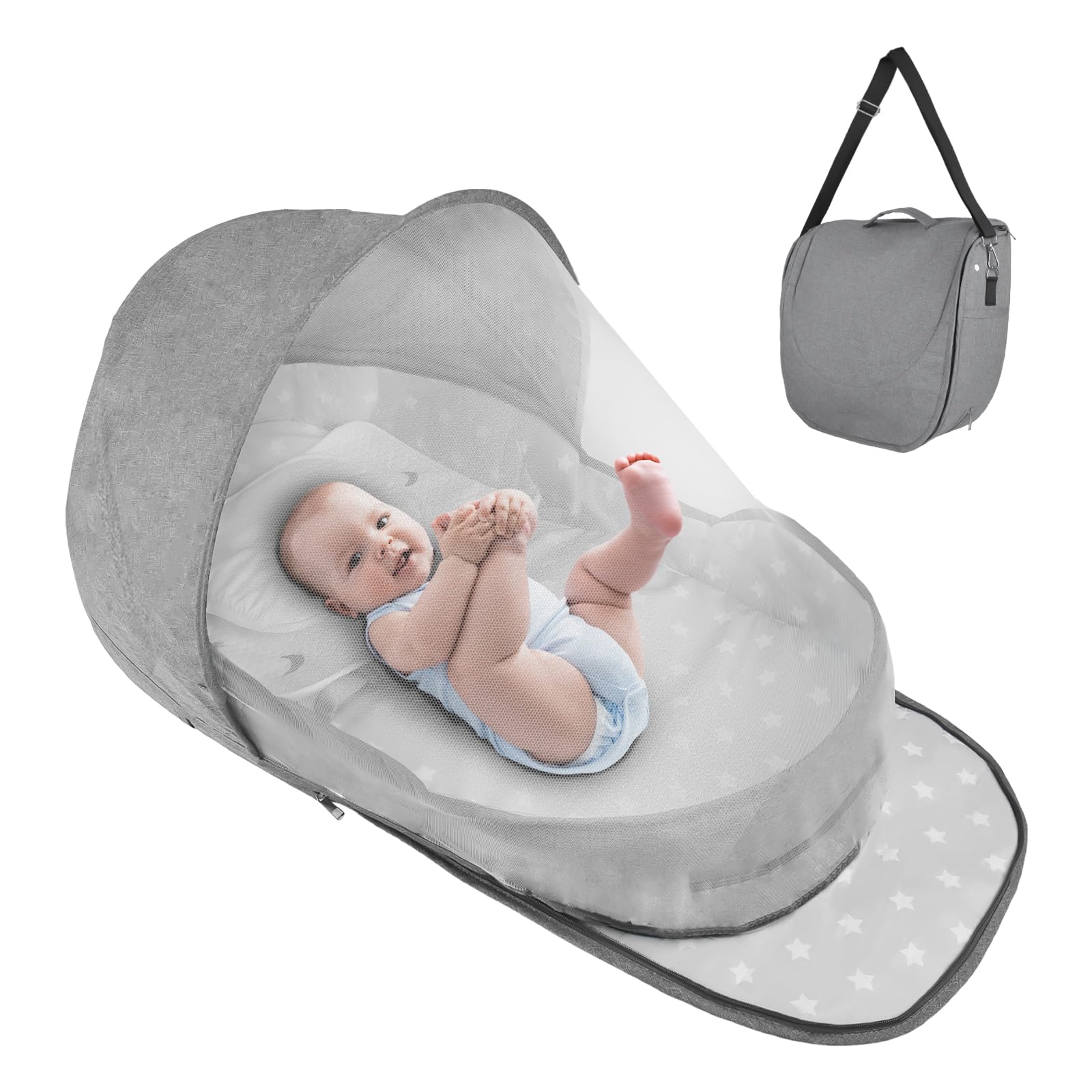 ISELECTOR Portable Bassinet for Baby Travel & Home - Lightweight Foldable Bedside Sleeper with Breathable Mesh, Carry Bag & Storage Pocket, Compact Bassinets for Newborn Infant, Safe Cosleeping Design