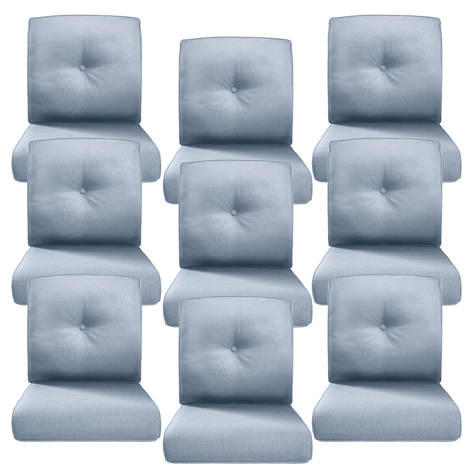 Luxury 4" Thick Outdoor Cushion Set of 9 - 22x24 Patio Furniture Cushions with 28D High-Density Foam, Water-Resistant &amp; Fade-Resistant Fabric, Removable Covers for Patio Furniture Sofa - Baby Blue